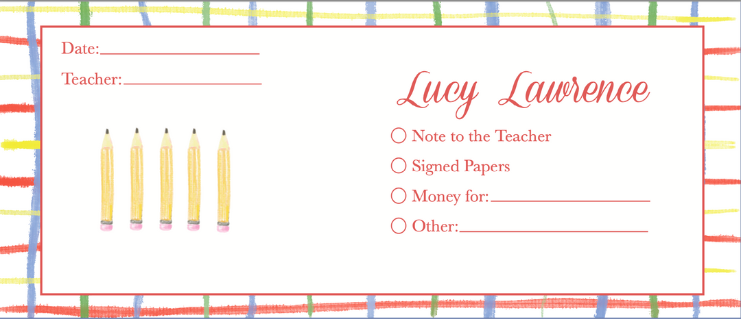Primary Plaid with Pencils Communication Envelope