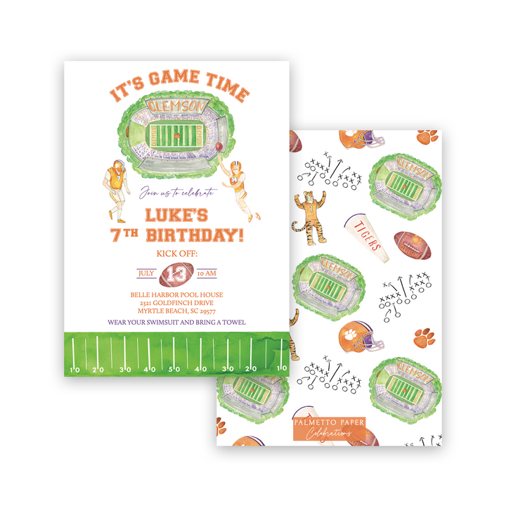 Tigers Football Birthday Invitation