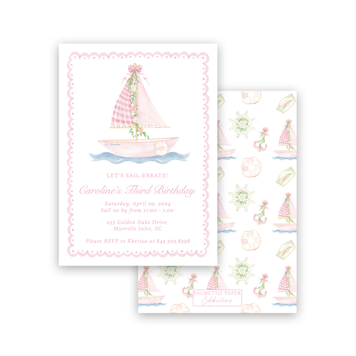 Sailboat Birthday Invitation - Pink