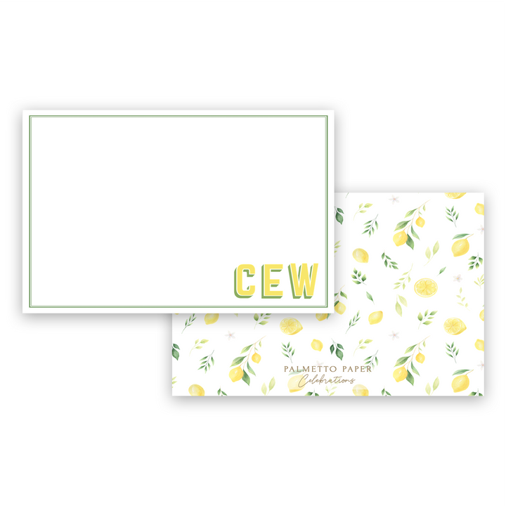 Lemon with Shadow Initials Notecards