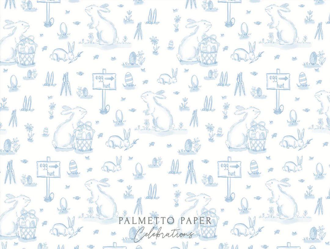 Toile Rabbit Notecards - Blue