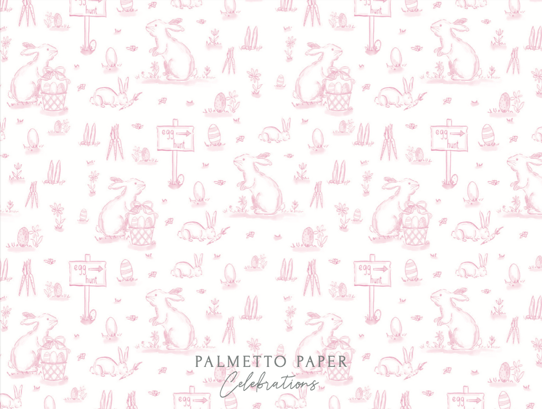 Toile Rabbit Notecards - Pink