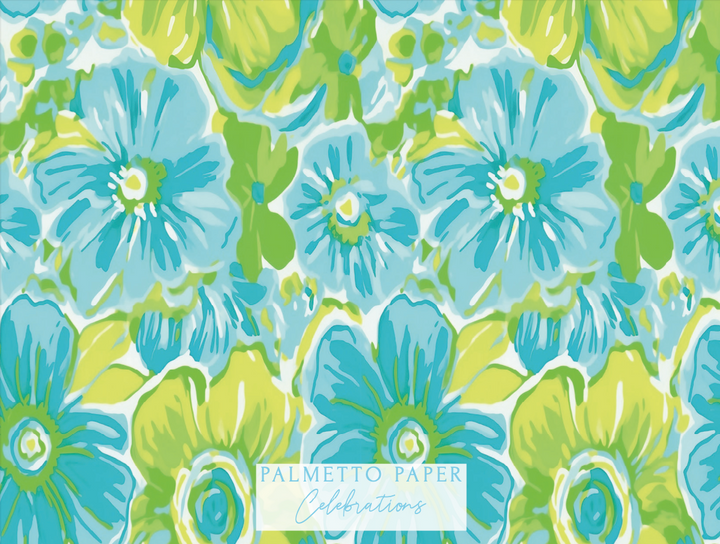 Turquoise and Green Flowers Thank You Notecards