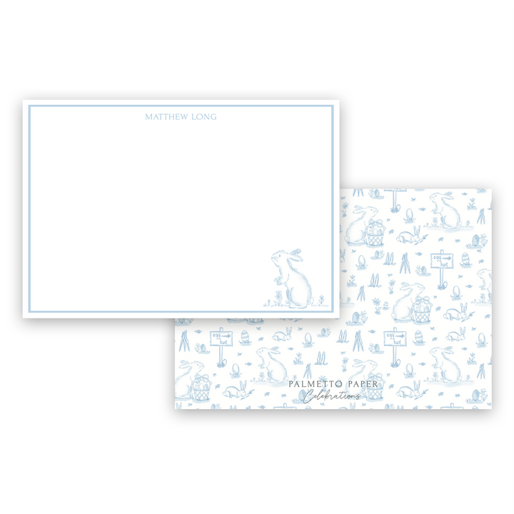 Toile Rabbit Notecards - Blue