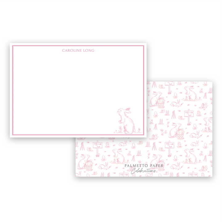 Toile Rabbit Notecards - Pink