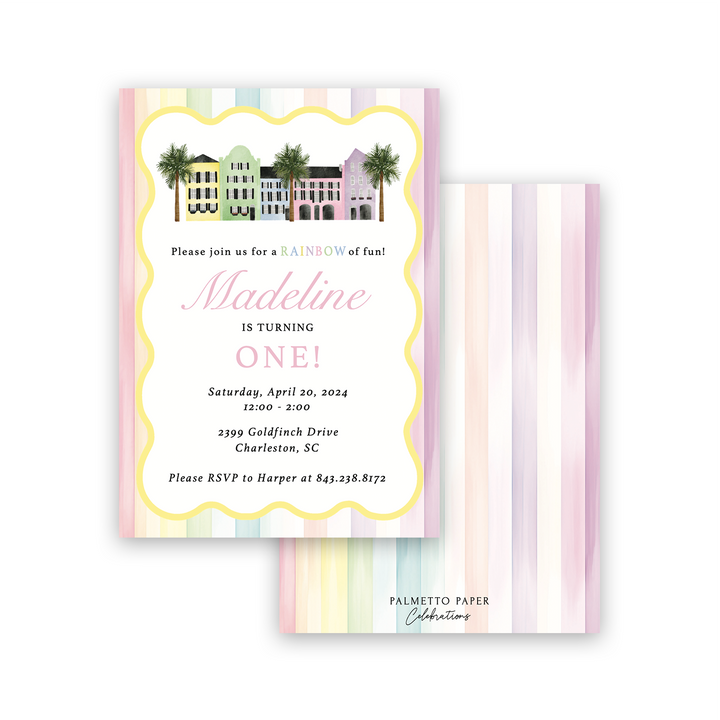 Rainbow Row Birthday Invitation