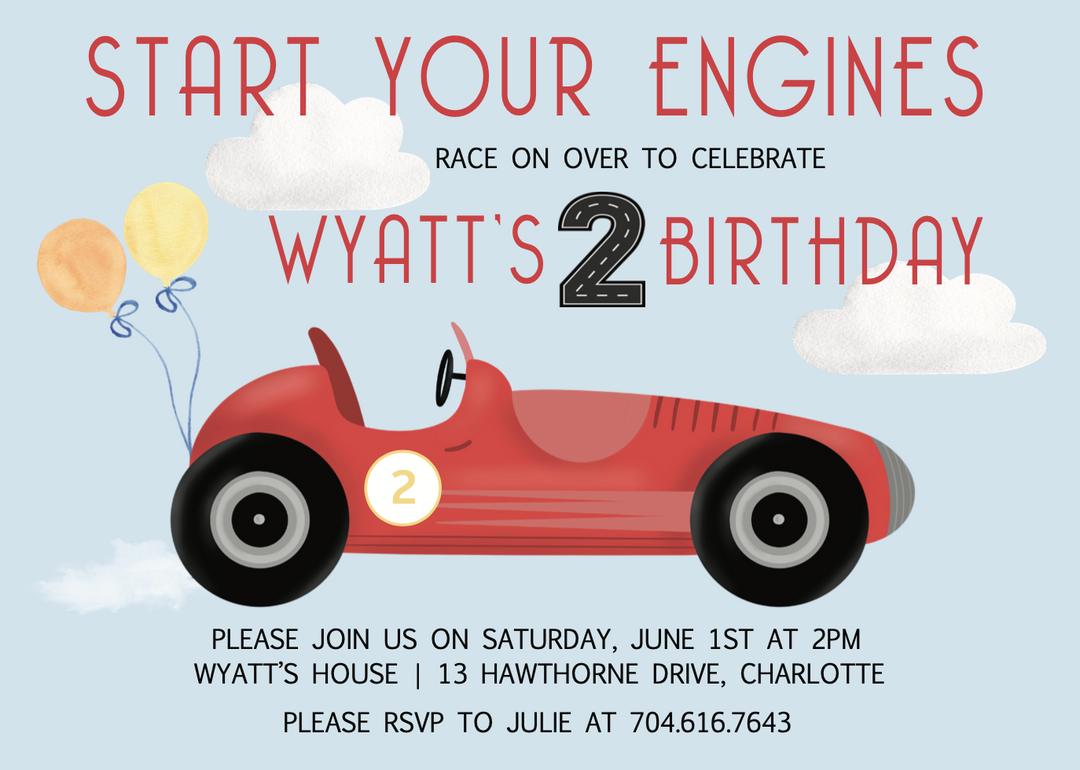 Start Your Engines Birthday Invitation