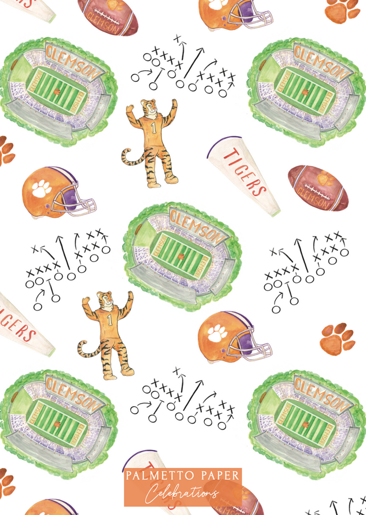 Tigers Football Birthday Invitation - Purple Gingham Border