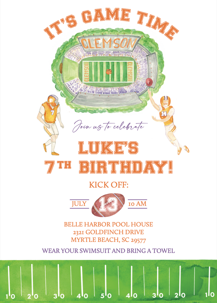 Tigers Football Birthday Invitation