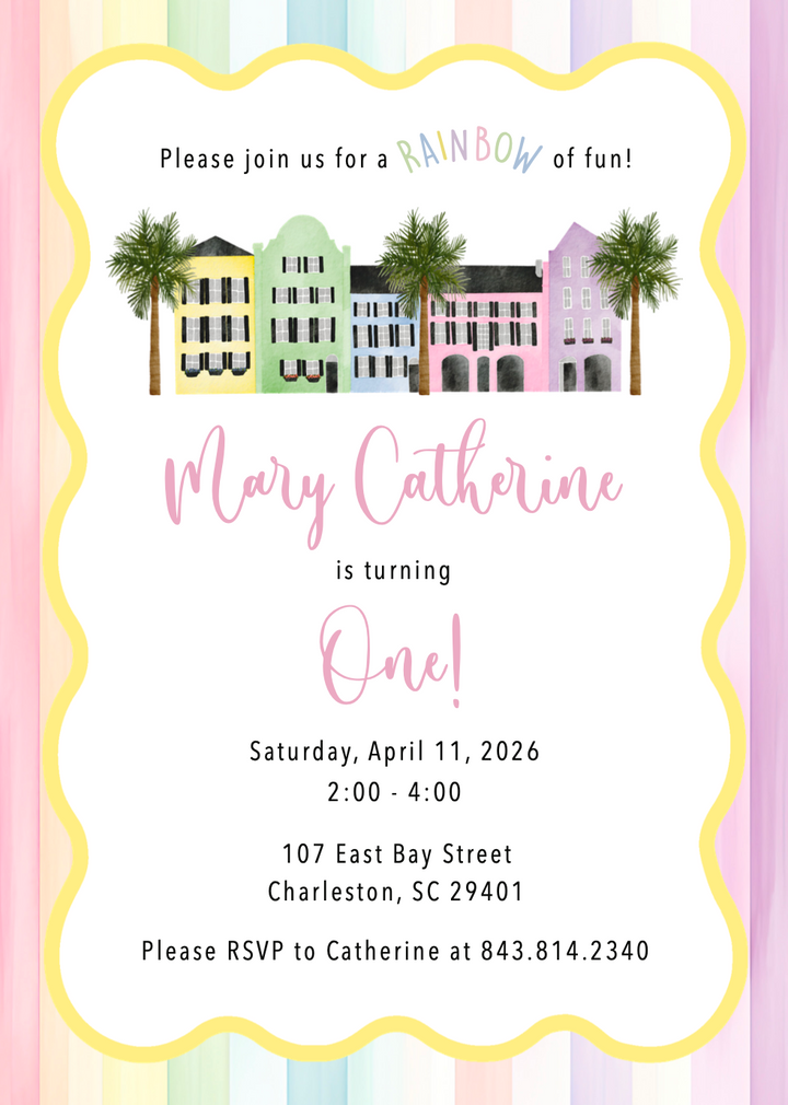 Rainbow Row Birthday Invitation