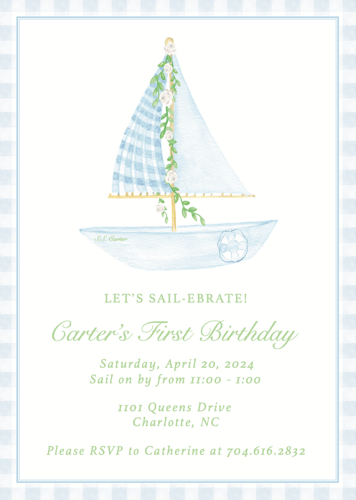 Sailboat Birthday Invitation - Blue