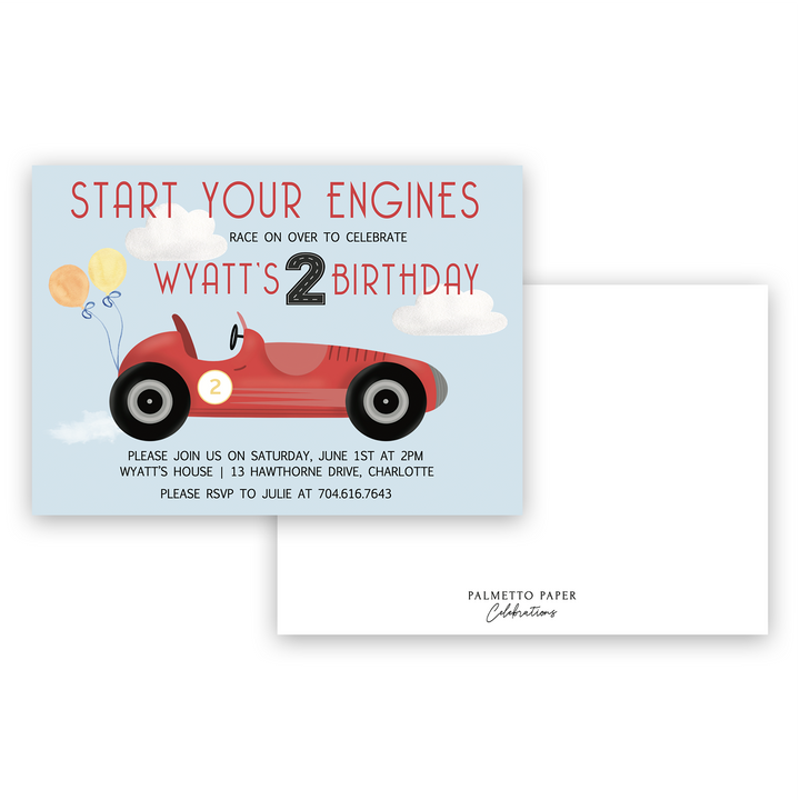 Start Your Engines Birthday Invitation