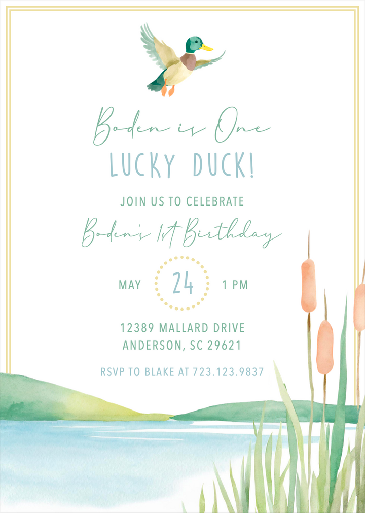 Watercolor Mallard Birthday Invitation