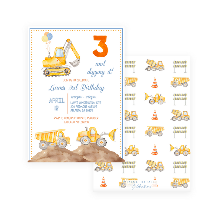 Three and Digging It Birthday Invitation