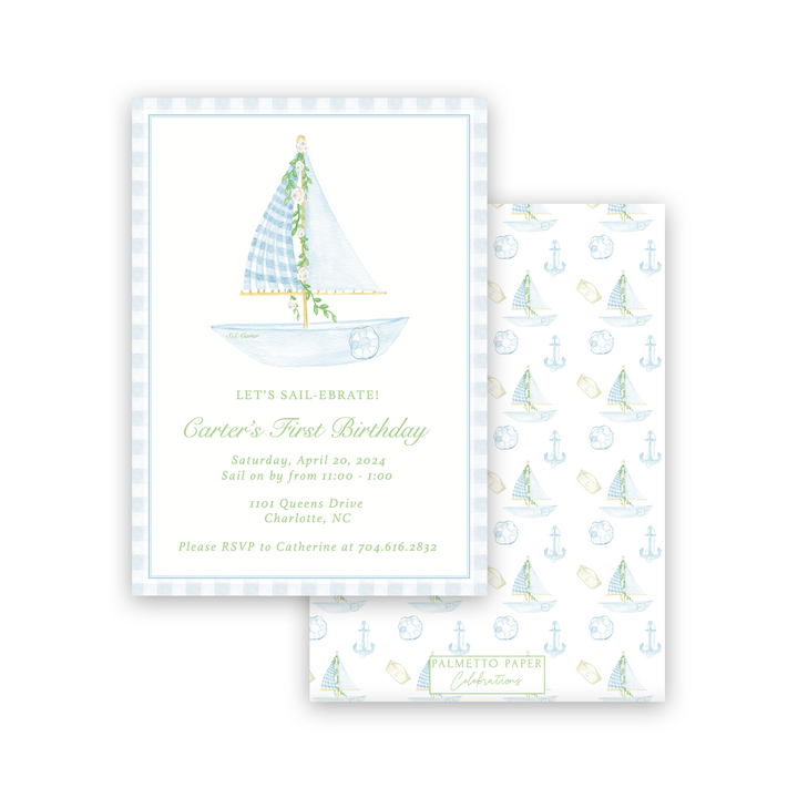 Sailboat Birthday Invitation - Blue