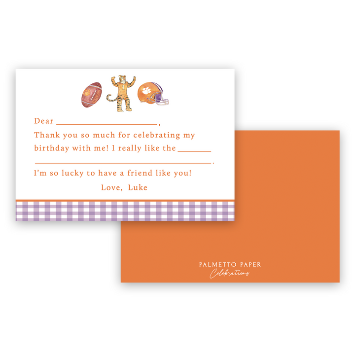 Tigers Football Fill-In Flat Notecards - Purple Border