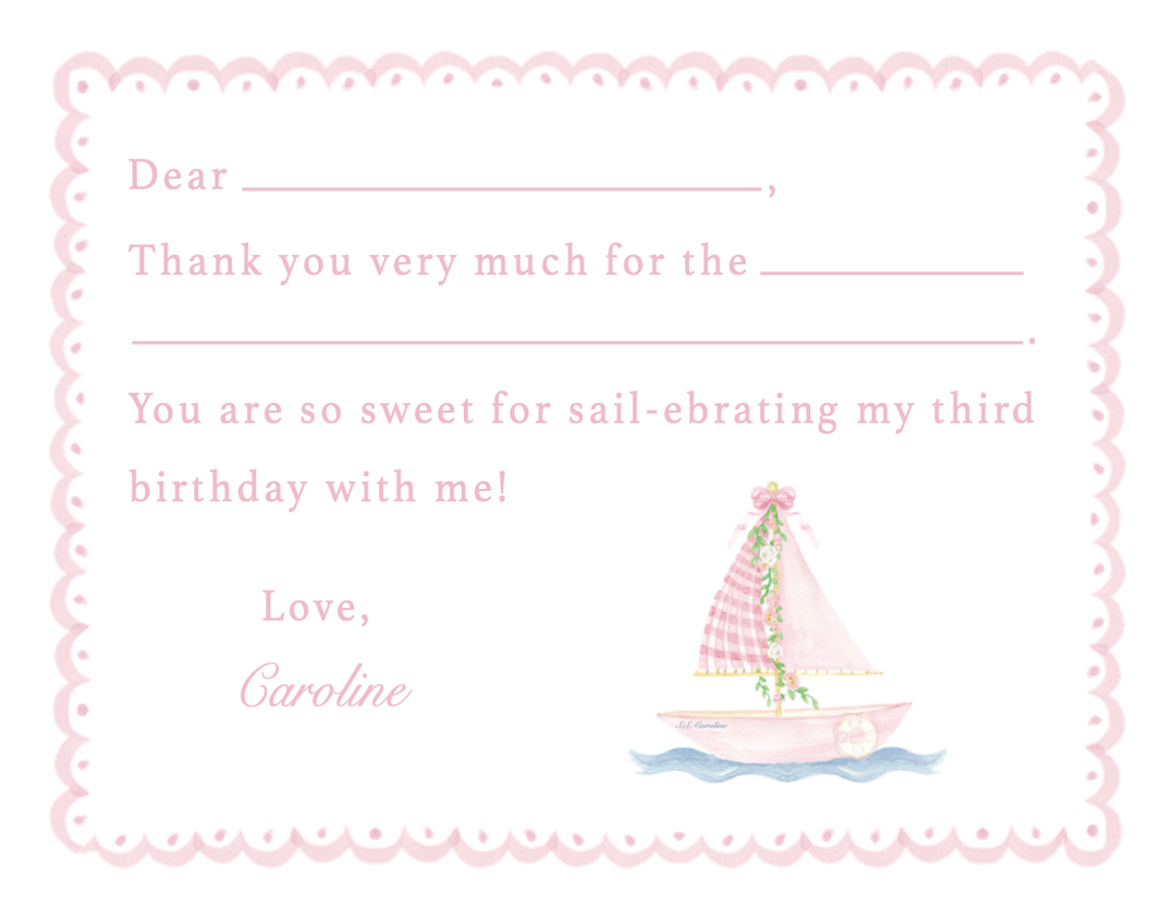 Sailboat Fill-In Flat Notecards - Pink