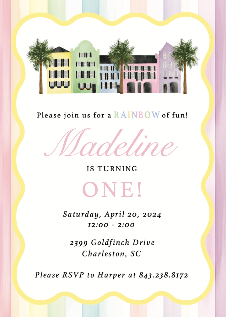 Rainbow Row Birthday Invitation