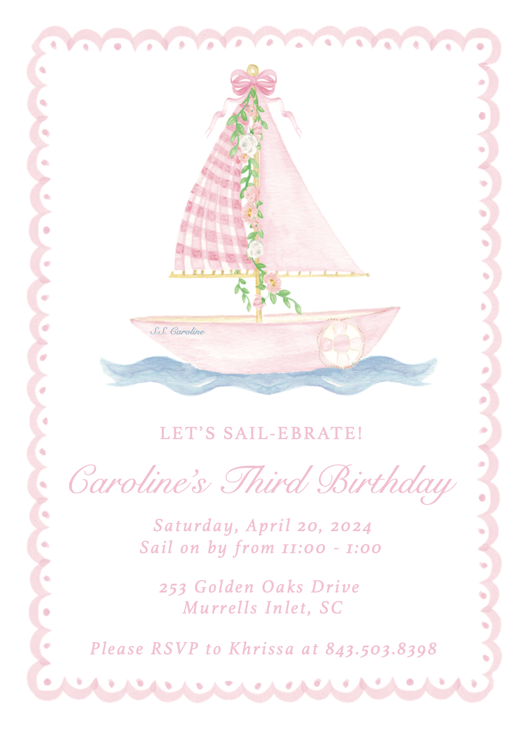 Sailboat Birthday Invitation - Pink